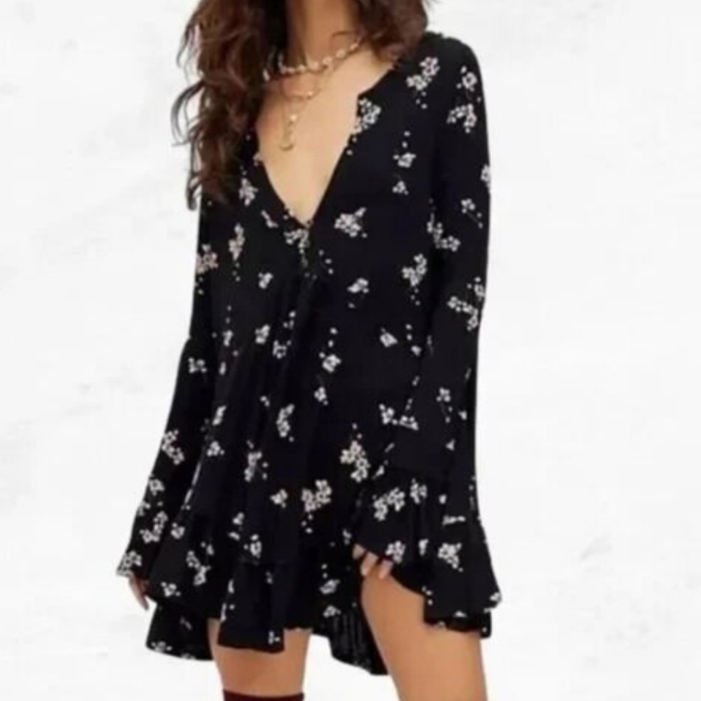 free people ♡ olivia printed tunic top dark boho babydoll medium whimsical - Picture 14 of 15